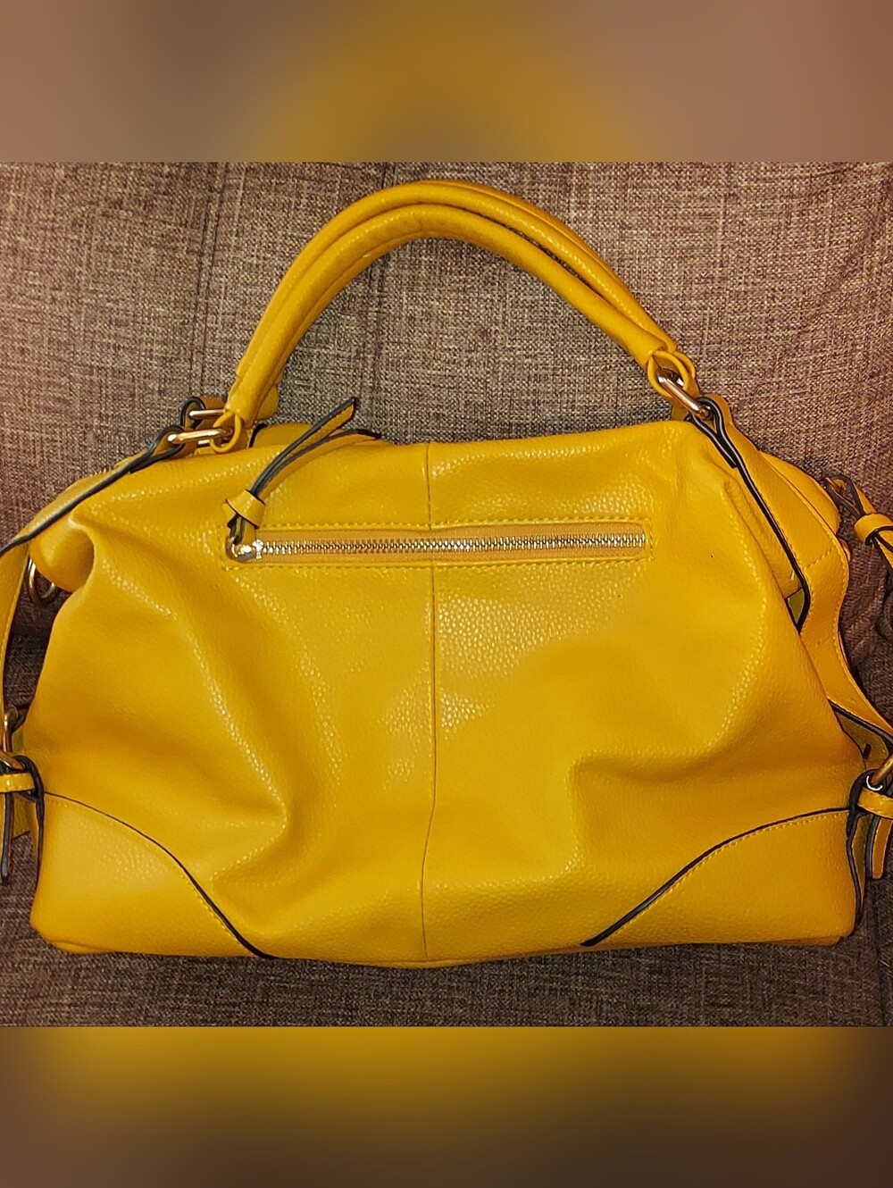 Yellow Leather Bag with Top Handles